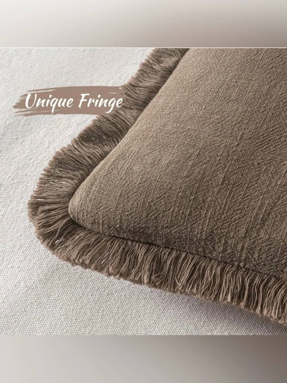 Set of 2 Fringed Cocoa Brown Decorative Throw Pillow Covers 18x18